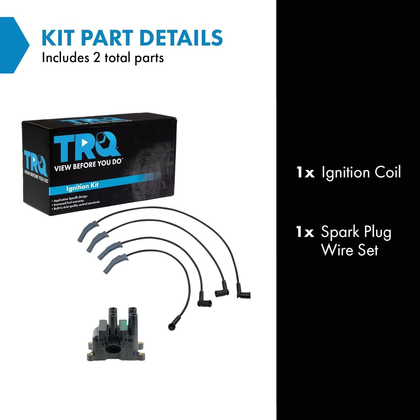 TRQ Ignition Kit Ignition Coil Spark Plugs Wire Set Compatible with 2003-2004 Ford Focus