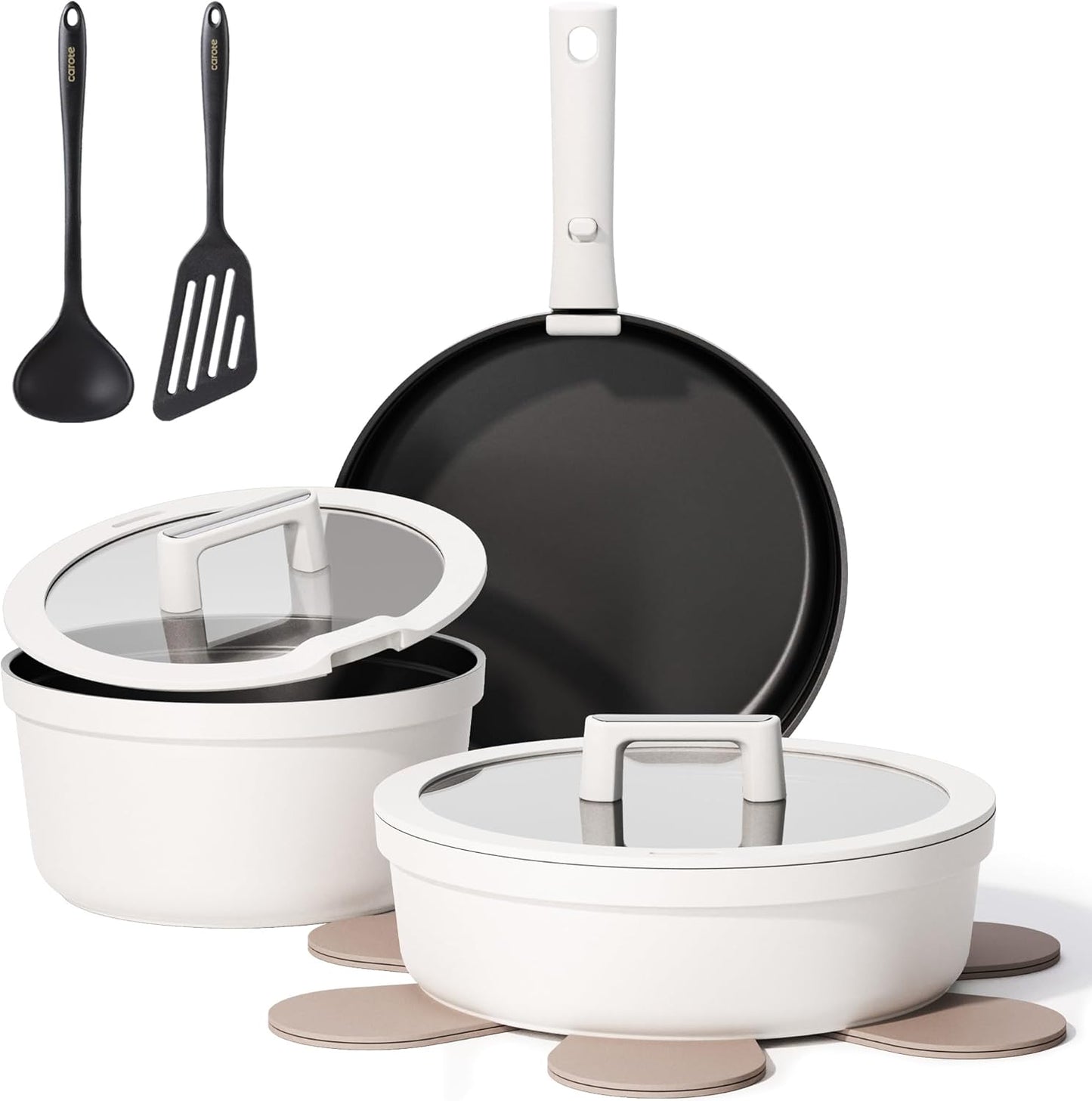 CAROTE 20pcs Pots and Pans Set Non Stick, Nonstick Cookware Set, Dishwasher/Oven/Fridge Safe Pots and Pans, Removable Handle RV Oven Safe Cookware, Induction Kitchen Set, Black