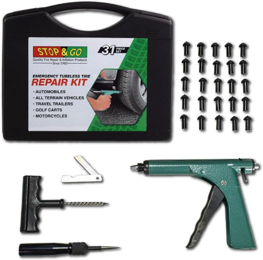 Stop & Go 1085 30 Piece Deluxe Tubeless Tire Plugger Repair Kit Punctures and Flats on Car, Motorcycle, ATV, Jeep, Truck, & Tractor (25 Mushroom Plugs)