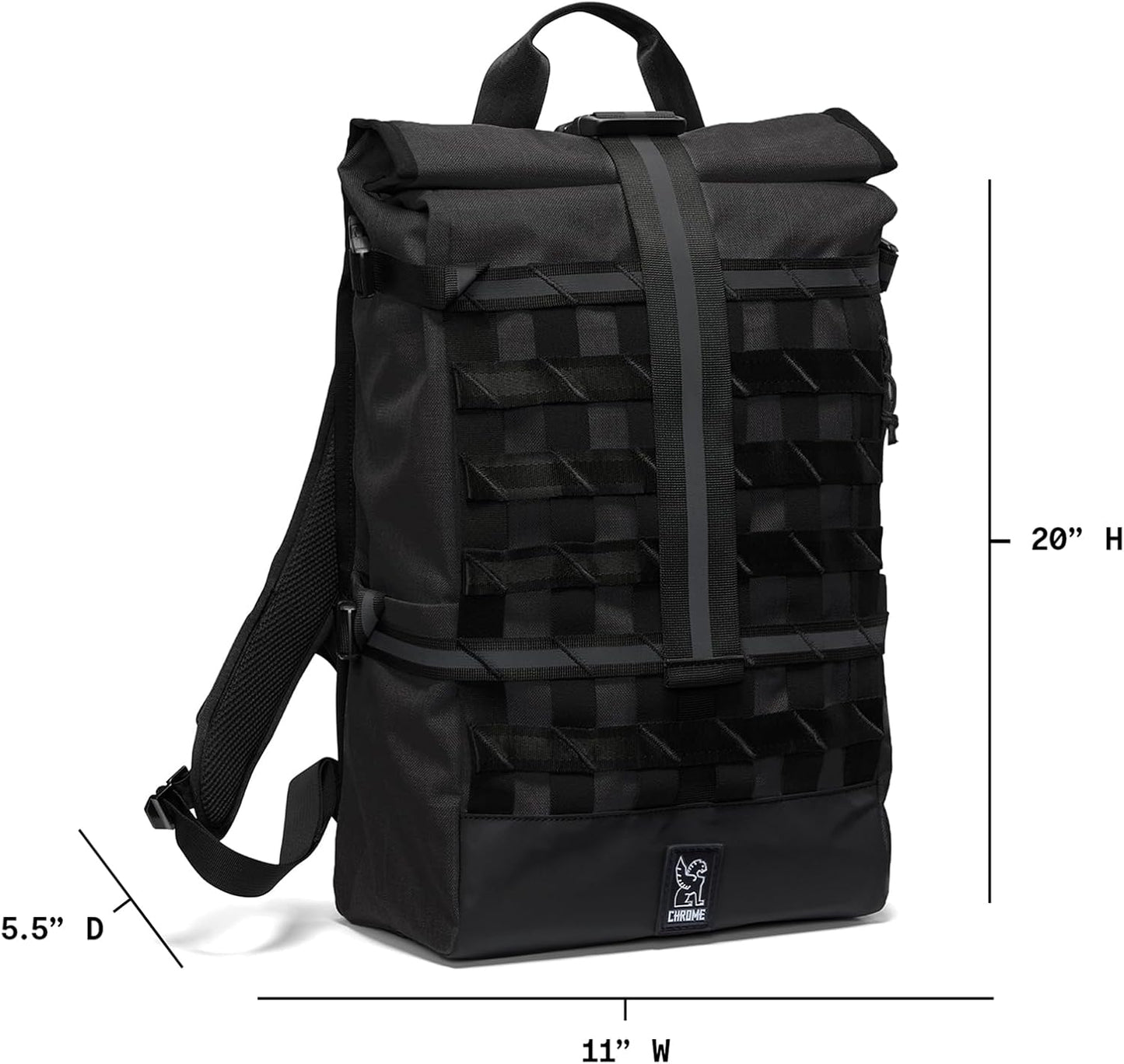 Chrome Industries Barrage 22L Black Roll-Top Backpack – Water Resistant Bag for Work, School, Travel – Features Cargo Net & Laptop Pocket