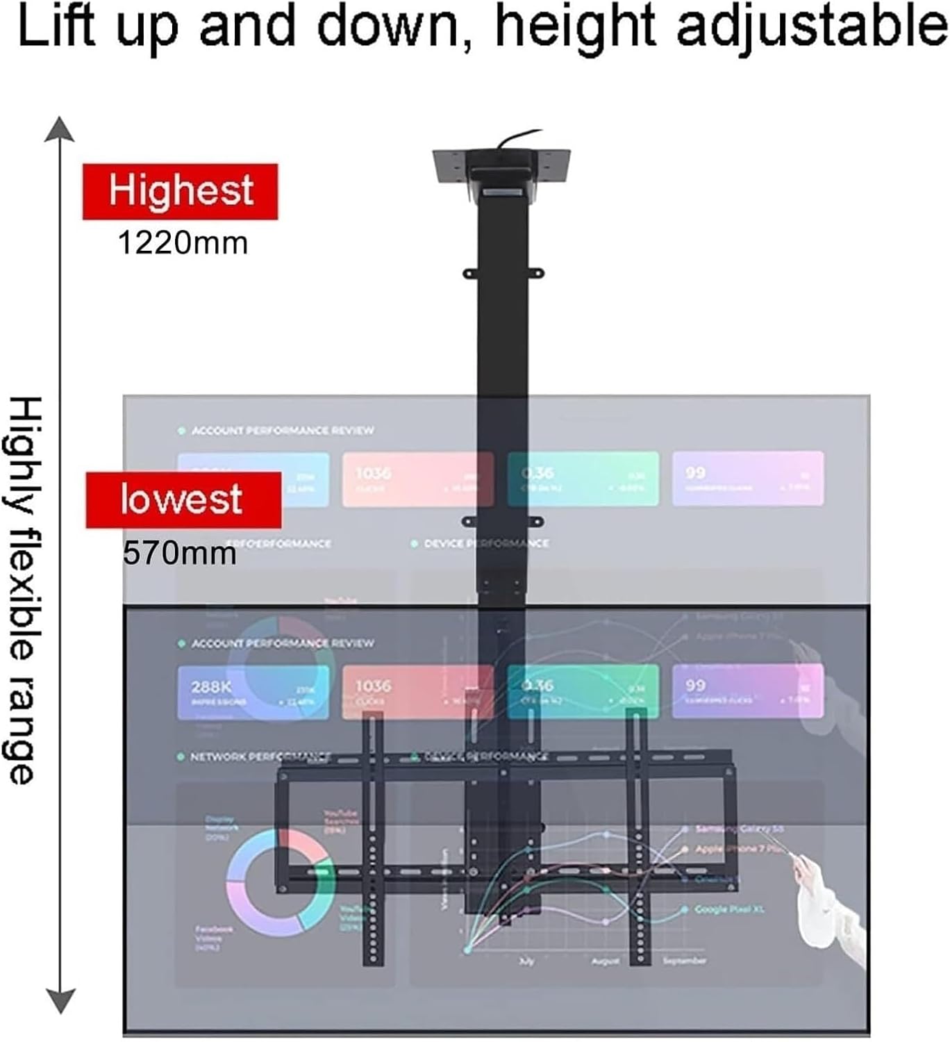 Ceiling, Ceiling TV Mount, TV Ceiling Mount Adjustable Bracket Fits 26-43 Inch TVs, Two Installation Methods