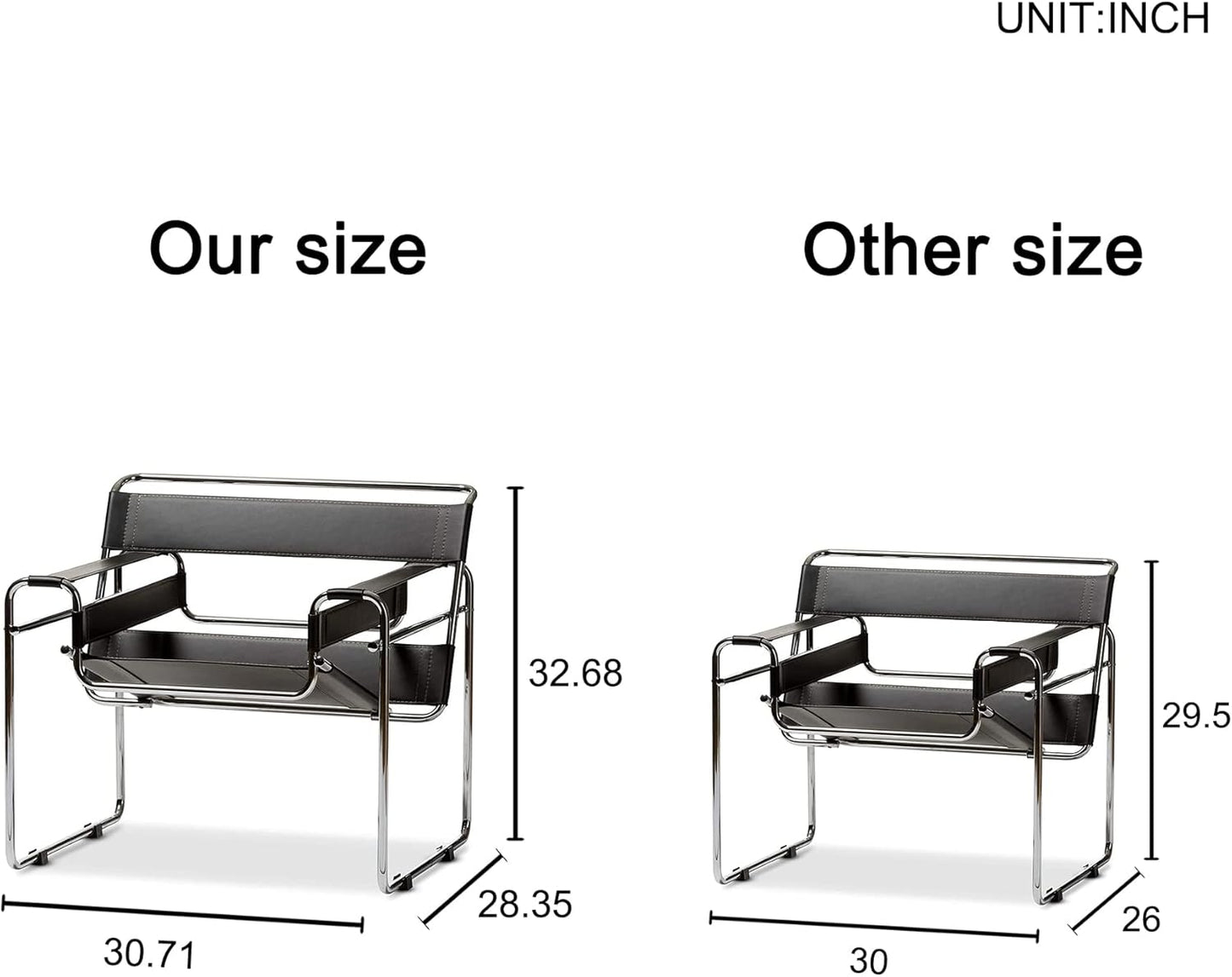 Saddle Leather Armchair, Mid-Century Modern Accent Chair, Studio Chair, Stainless Steel Frame for Living Room Bedroom Office Studio, Amber