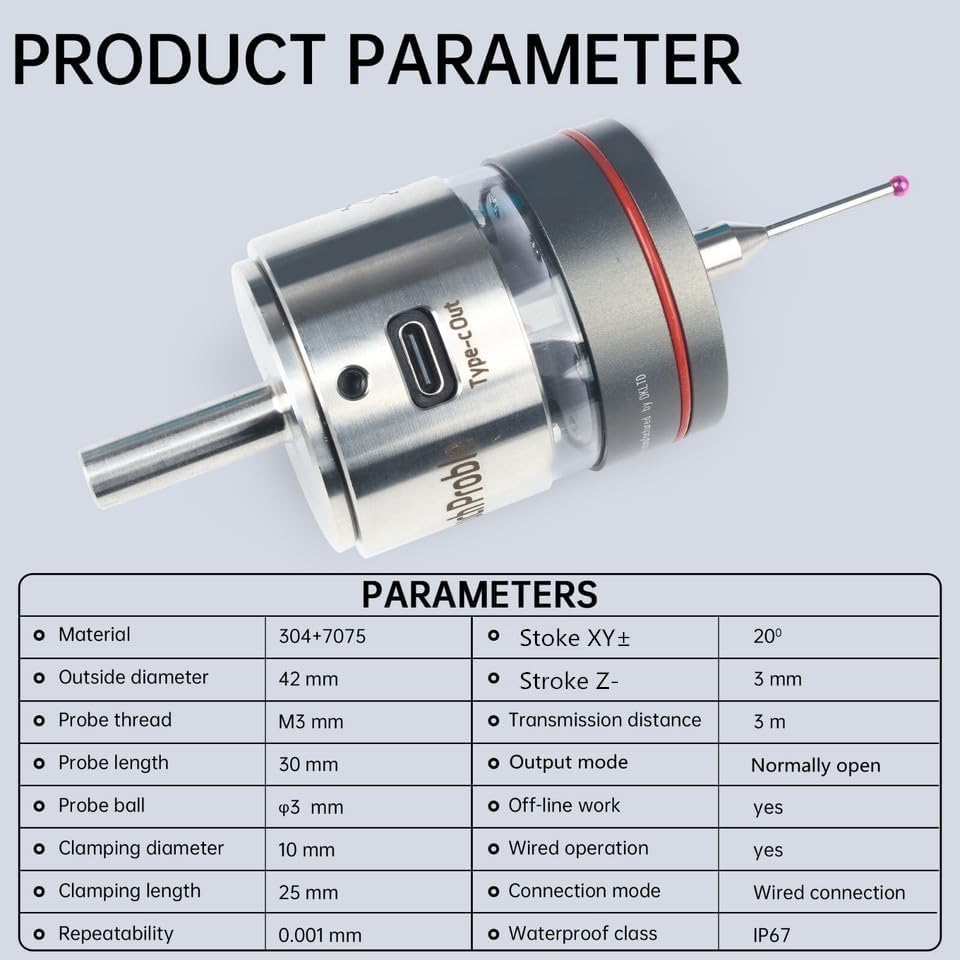 CNCTOPBAOS High Precision 3D Edge Finder 0.001mm NO,Waterproof CNC Machining Center Trigger Touch Probe,Milling Machine Automatic Find Center Position Locator,XYZ Coordinate Tool Setter Measuring+Tip