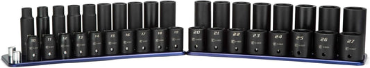 Capri Tools 1/2 in. Drive Shallow and Deep Impact Socket Set, Metric, 10 to 27 mm, 36-Piece with Billet Aluminum Socket Rail (CP55000-36MSDR)