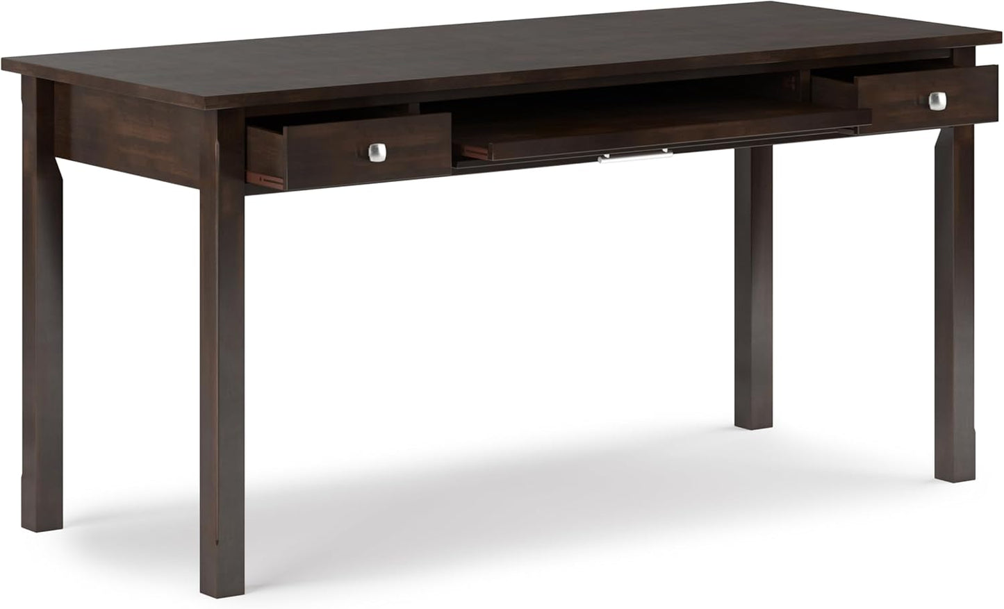 SIMPLIHOME Avalon Desk - 60-Inch Wide Solid Wood Writing Desk in Tobacco Brown, Contemporary Home Office Computer Table for Workspace or Study with 2 Drawers and Flip-Down Keyboard Tray
