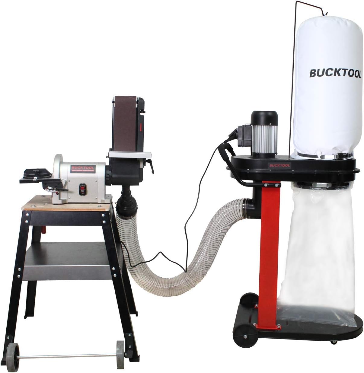 BUCKTOOL 1.2 HP Auto Start 750CFM Dust Collector with 3 Dust Collection Bag, 5.4 Cubic Bag Capacity and 5 PCS Reducer for Woodworking