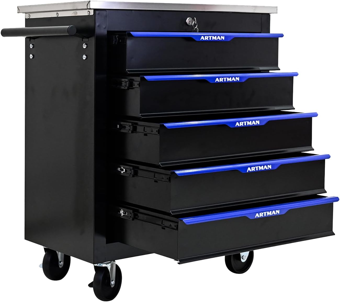 7-Drawer Heavy-Duty Rolling Steel Tool Cart with Handle&Wheels, Metal Storage Organizer Cabinet, Tool Chest for Efficient Tool Storage in Garage, Warehouse, Workshop, Repair Shop, Blue