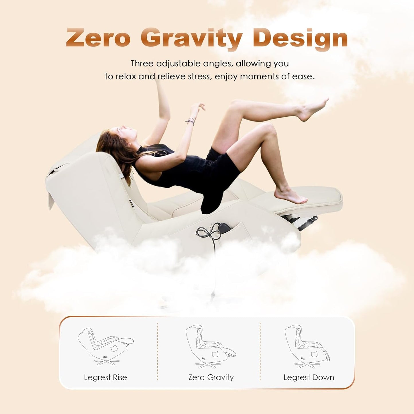 COLAMY Zero-Gravity Massage Chair | Massage and Leisure Dual-Use Chair,360° Swivel,Heat, Low-Noise 3D Bluetooth Speaker,Living Room, Bedroom（White