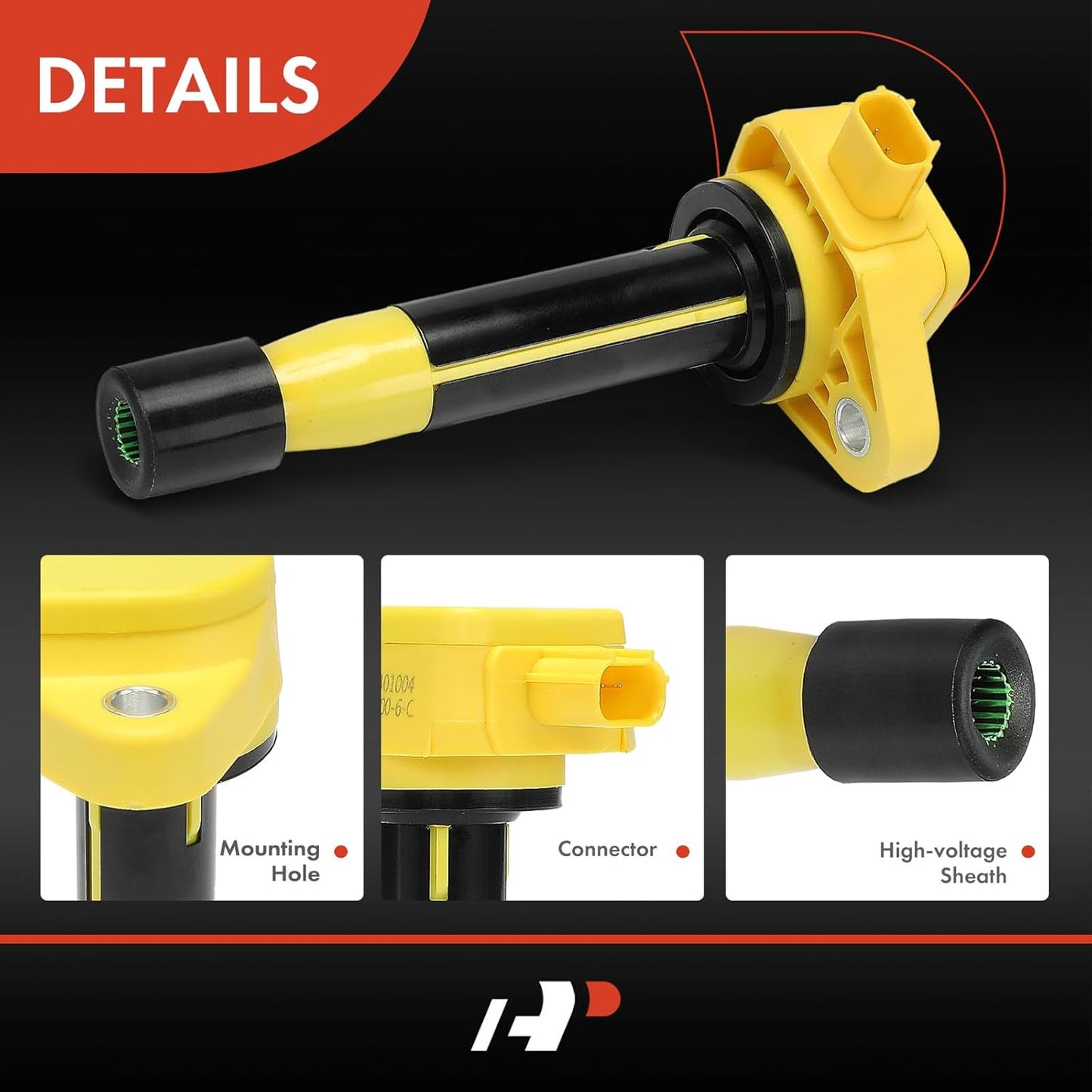 A-Premium (Yellow) Engine Ignition Coil Pack Compatible with Honda Accord 2008-2012, Accord Crosstour, Pilot, Odyssey, Ridgeline, Crosstour & Acura MDX, RDX, TSX, TL, ZDX, RL, 3.5L 3.7L, 6-PC Set