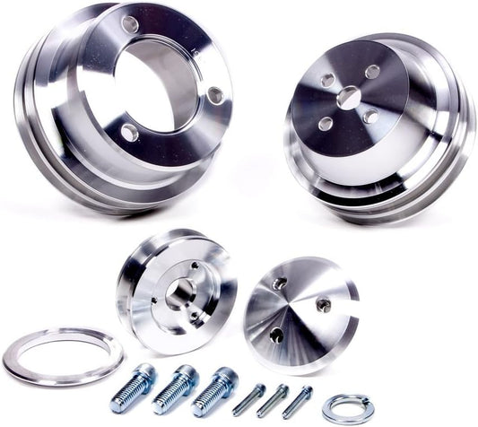 1565 High Water Flow Series Clear Powdercoat Aluminum V-Belt Pulley Kit - Set of 3