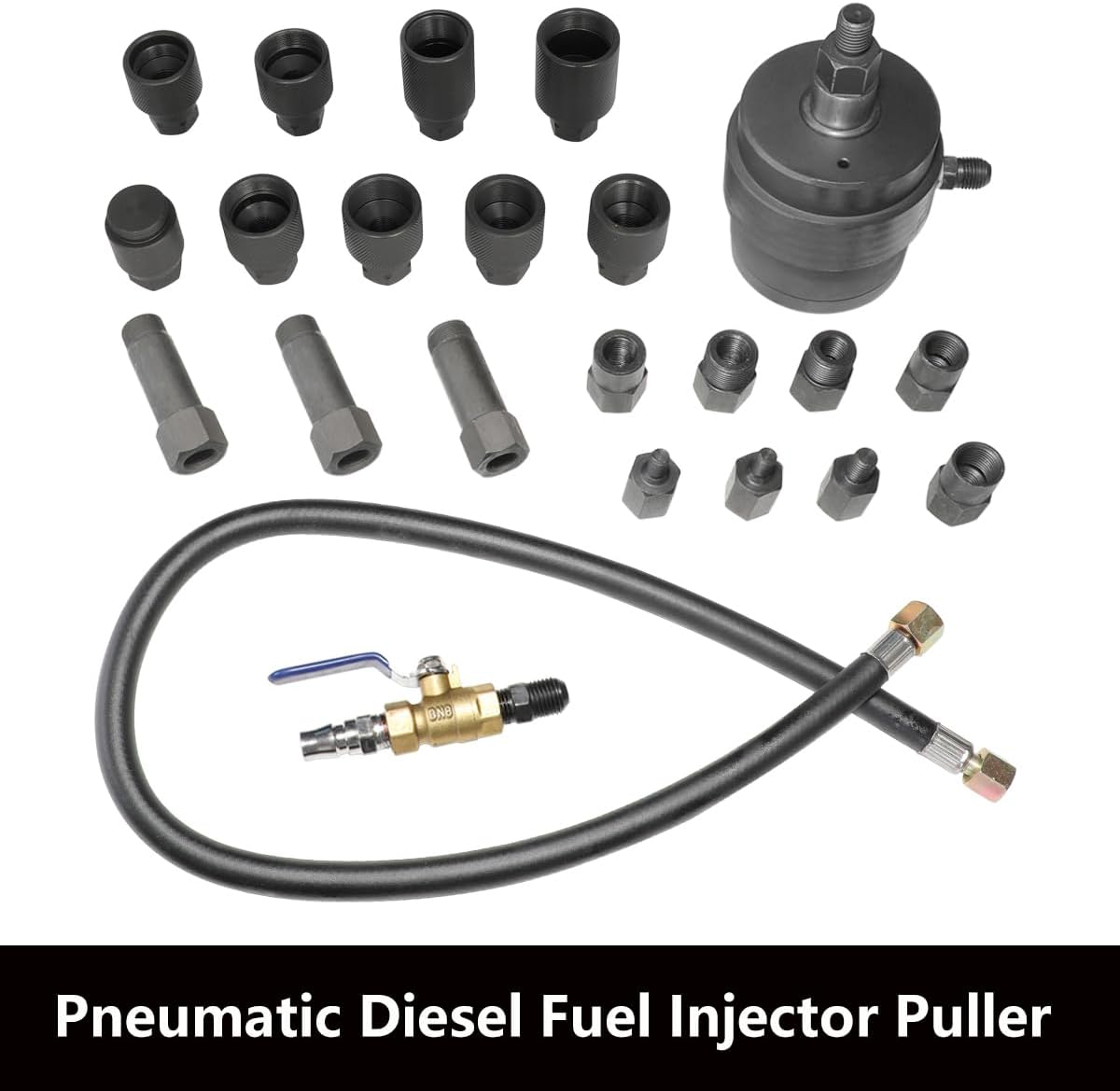Universal Pneumatic Diesel Fuel Injector Puller Tool Kit Injector Remover Extractor with Impact Air Tool compatible with Benz for Bosch for Siemens etc Diesel Engine