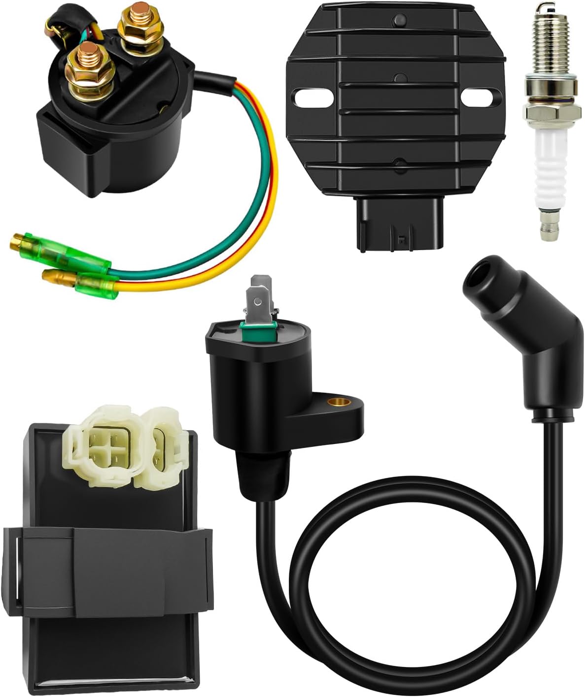 CDI Box Ignition Coil Kit Compatible with Honda Recon 250 1997-2021 TRX250TE TM TRX250EX TRX250X, CDI Box Ignition Coil Voltage Regulator Rectifier Relay Kit Replace 31600-HM8-B00