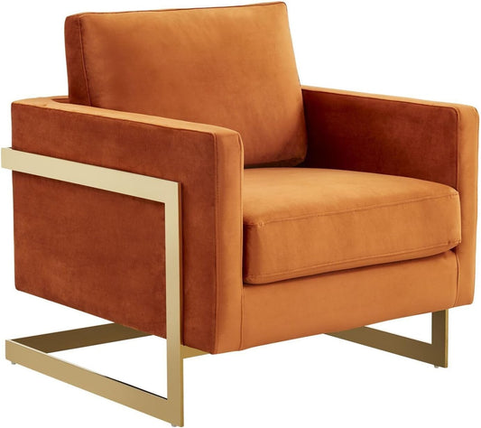 Velvet Accent Armchair Gold Frame Modern Living Room Chair Elegant Design