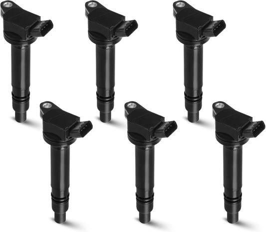 6PCS Ignition Coil Pack Compatible with Toyota Camry Rav4 Highlander Tundra Lexus ES300h LS460 LS600h LX570 GS350 IS250 IS350 2.5L 3.5L 4.6L 5.0L 5.7L V6 V8, Replace for UF507 C1596, Black