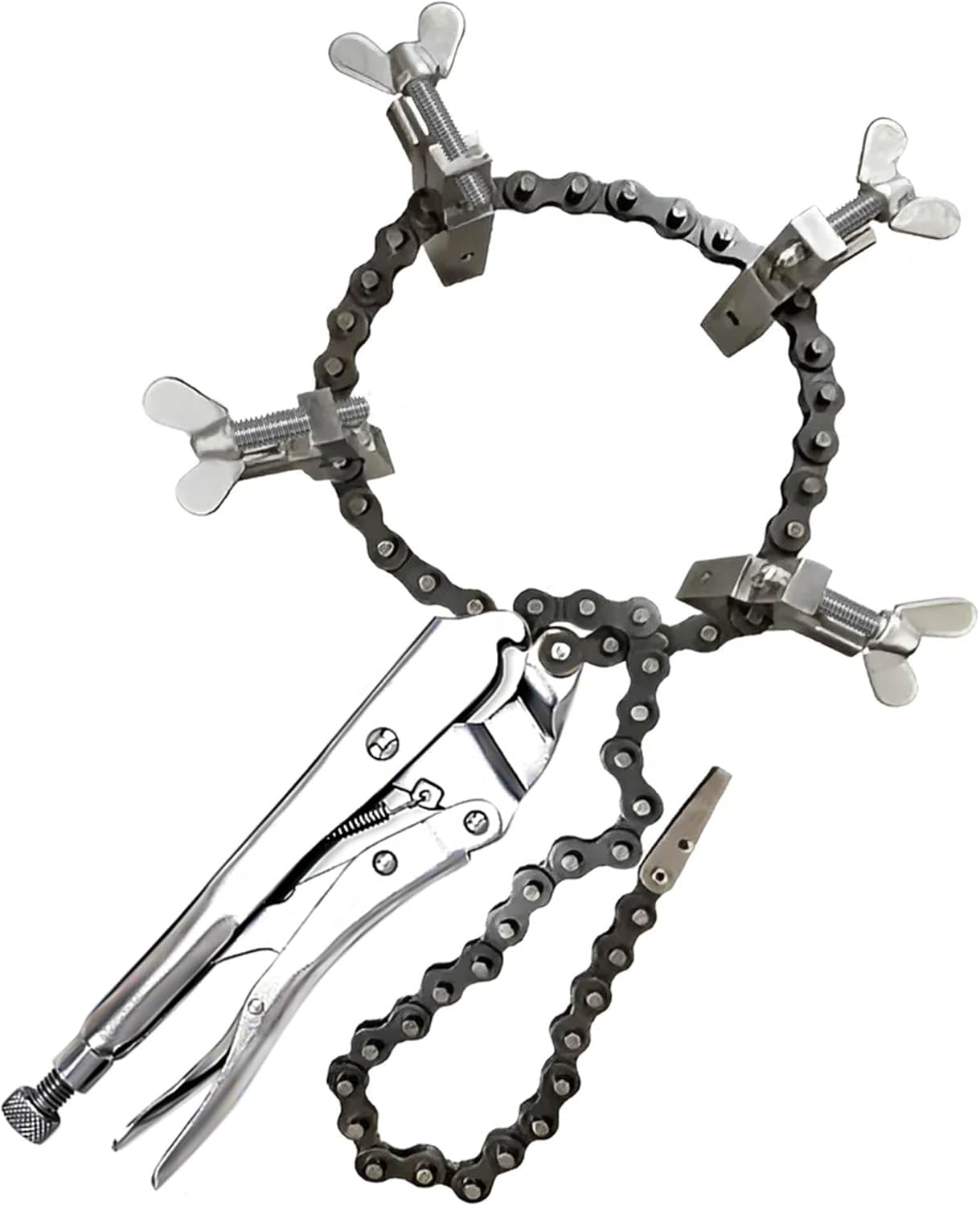 Sawyer - Mini Chain Clamp - Heavy Duty Pipe Vise for Welding, Repair, Stainless Steel Tools, Quick Lock Connector, Rigid, Bench Accessories, Grip, Wrench, Threader, Fitter, Links - 1”-8” Diameter