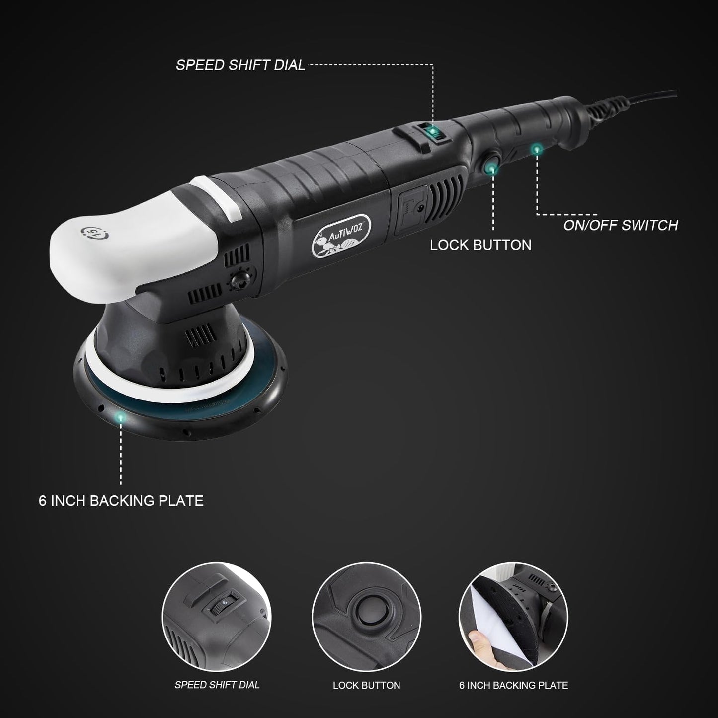 Car Buffer Polisher, 6-Inch Dual Action Polisher for Car Detailing, 15mm Random Orbital Car Polisher with 6 Variable Speeds1800-4800RPM, DA Polishers Kit for Car Detailing/Polishing/Waxing