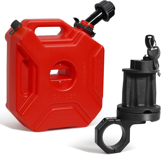 Transfer Tank Fits 5L/1.3 Gallon Tank With Upgraded Spout and Mounting Bracket,Storage Transfer Device Adjustable Flow Rate & Automatic Closing for Car Motorcycle UTV SUV ATV Off Road Most Cars Red