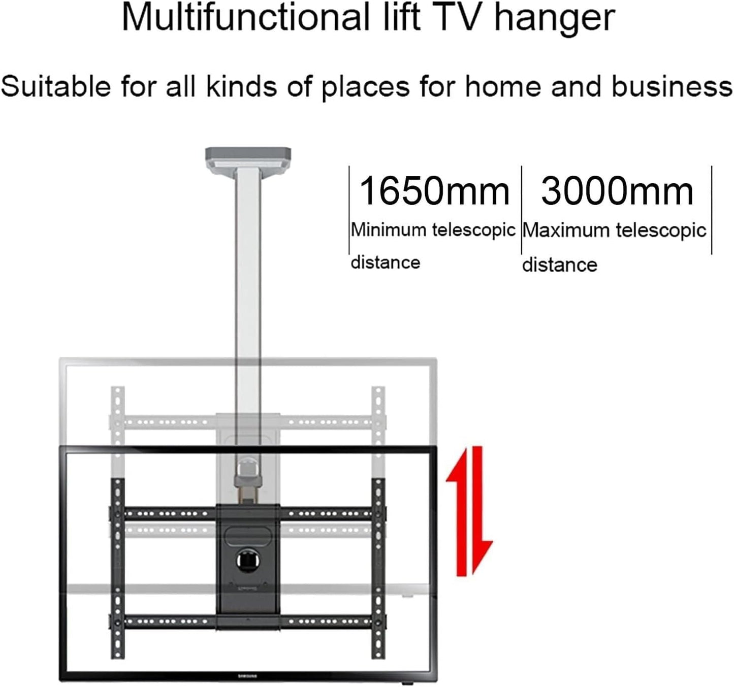 Universal Double Ceiling TV Mount Bracket, Tilt & Swivel Design for 32-65/75 Inch TVs, Adjustable Height, Fits Flat Ceilings, Holds 2 TVs, 1150-2000mm(1650)