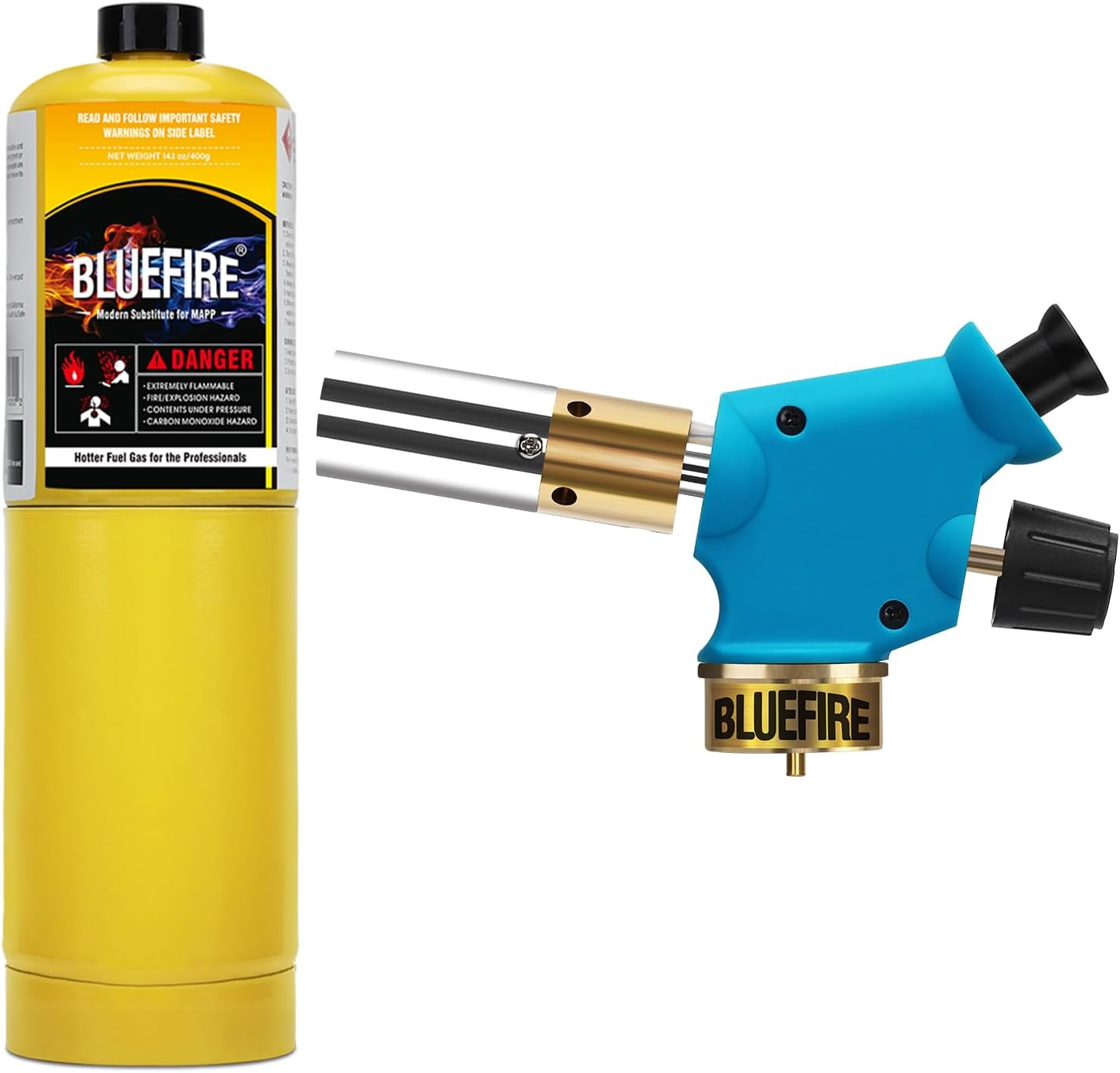 BLUEFIRE Handy Cyclone Torch Kit with Propane Cylinder Push Button Trigger Start Nozzle Head Fuel by Propane MAPP MAP PRO Gas Welding Soldering Brazing Cooking Glass Beads DIY
