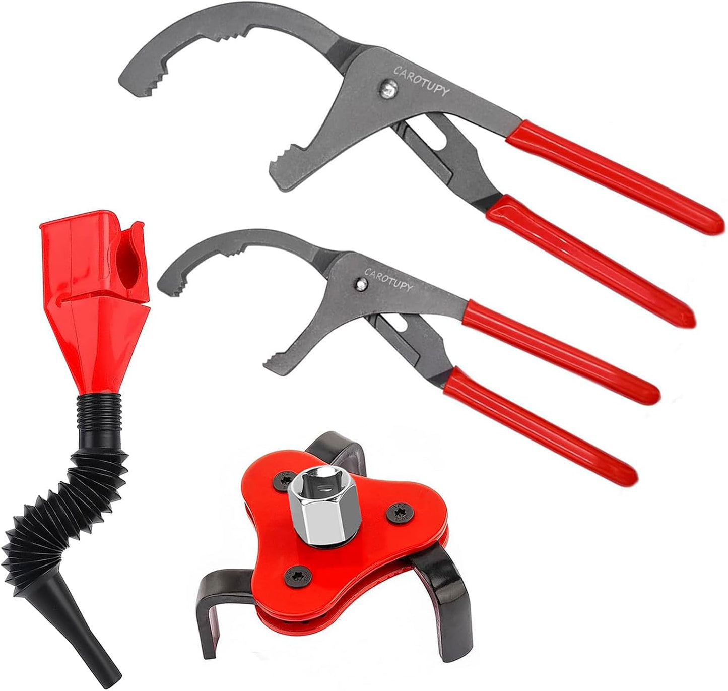 6Pcs Oil Filter Pliers Set, Universal Oil Filter Wrench with Oil Funnel, 10" & 12" & 14" & 16" Premium Oil Filter Removal Tool From 1-1/4" to 8-1/2"