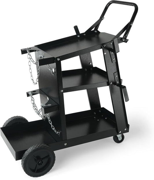 VEVOR Welding Cart, 3-Tier Welder Cart Heavy Duty with 400 Lbs Weight Capacity, 360° Swivel Wheels, Tank Storage Safety Chains, Rolling MIG Welder Cart for TIG, ARC, MMA, Plasma Cutter Welding Machine
