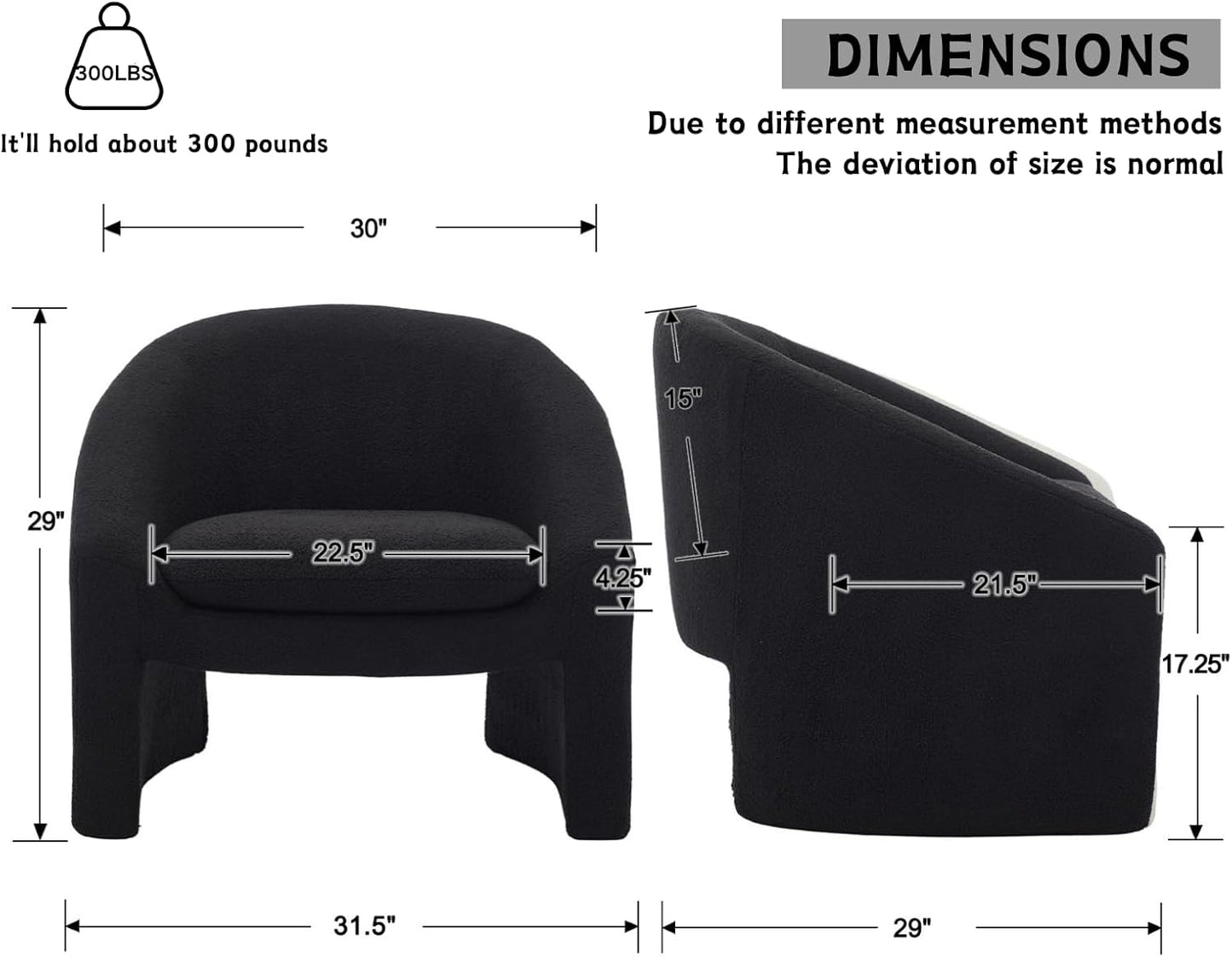 CIMOTA Barrel Black Accent Chair Sherpa Cozy Reading Armchair Modern Single Sofa Chair Upholstered Comfy Lounge Chair for Bedroom/Living Room/Indoor, Boucle