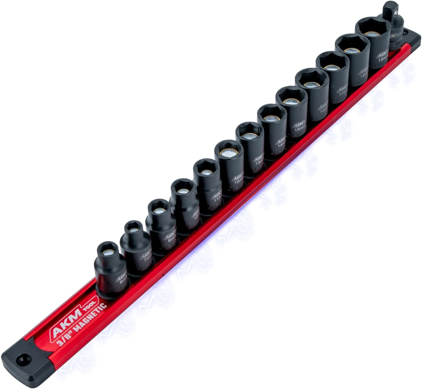 17PCS 3/8 Inch Drive Magnetic Impact Socket Set, Metric, 7mm-19mm, 6 Point, Cr-Mo, Square Drive, Magnetic Socket with Universal Joint, Drill Bit Adapter & Extension
