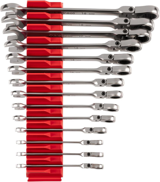 TEKTON Flex Head 12-Point Ratcheting Combination Wrench Set with Modular Organizers, 14-Piece (6-19 mm) | WRC95302