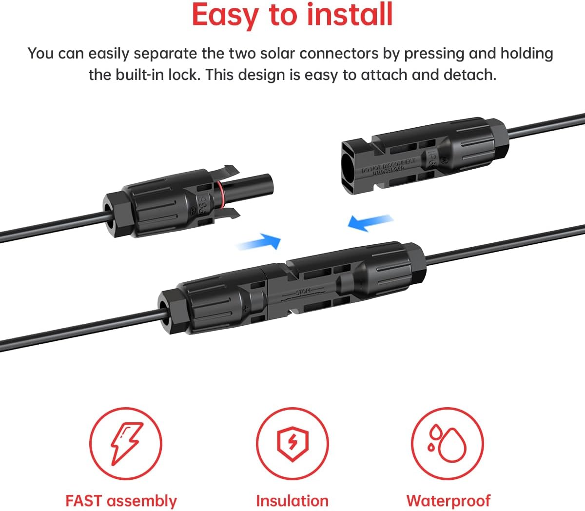 10AWG 25FT Solar to XT60i Cable 2 10 25 35 50 75 100FT Solar Connector to XT60i Adapter Cable for Portable Power Station (25FT)