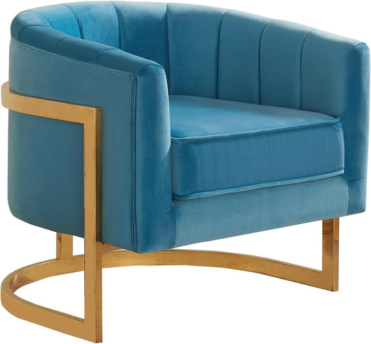 Velvet Barrel Accent Chair - Modern Upholstered Living Room Chair with Gold Base - Stylish Comfort