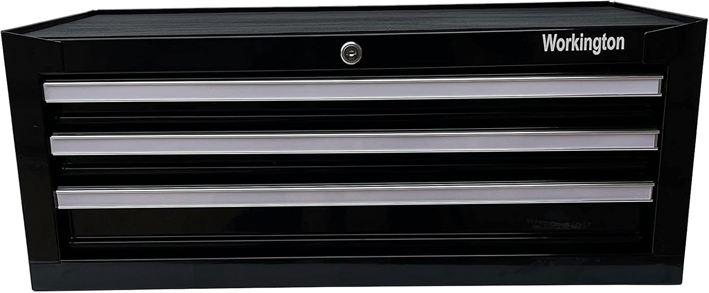 Workington Industrial 3 Drawers Portable Metal Intermediate Box, 26" Middle Tool Chest Cabinet with Ball Bearing Drawer Slides, Steel Tool Storage Box Organizer 4009 Black