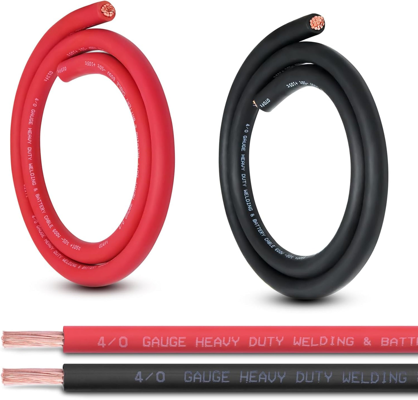 2 Gauge Battery Cable, 10FT Red + 10FT Black 2 AWG Pure Copper Wire Welding Cable, for Automotive, Battery, Solar and Generator, Standard USA OFC Wire