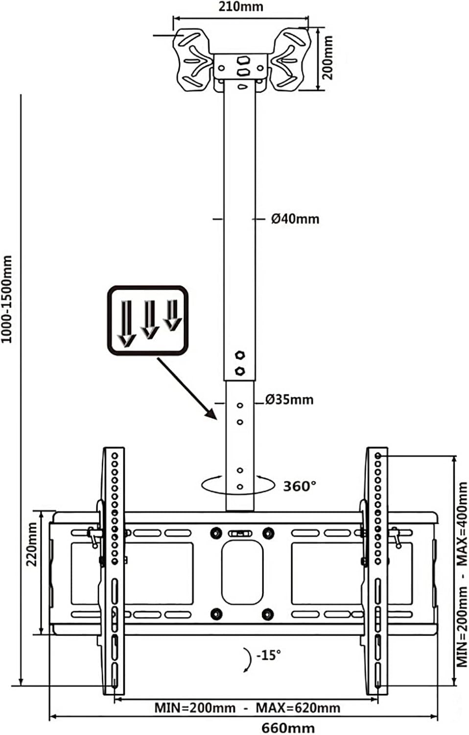 Ceiling TV Mount Adjustable Swivel Bracket for 49 65 Inch LCD/Curved TVs Supports up to 110 lbs Telescopic Tilt Design Perfect for Home Theater Easy in Tion