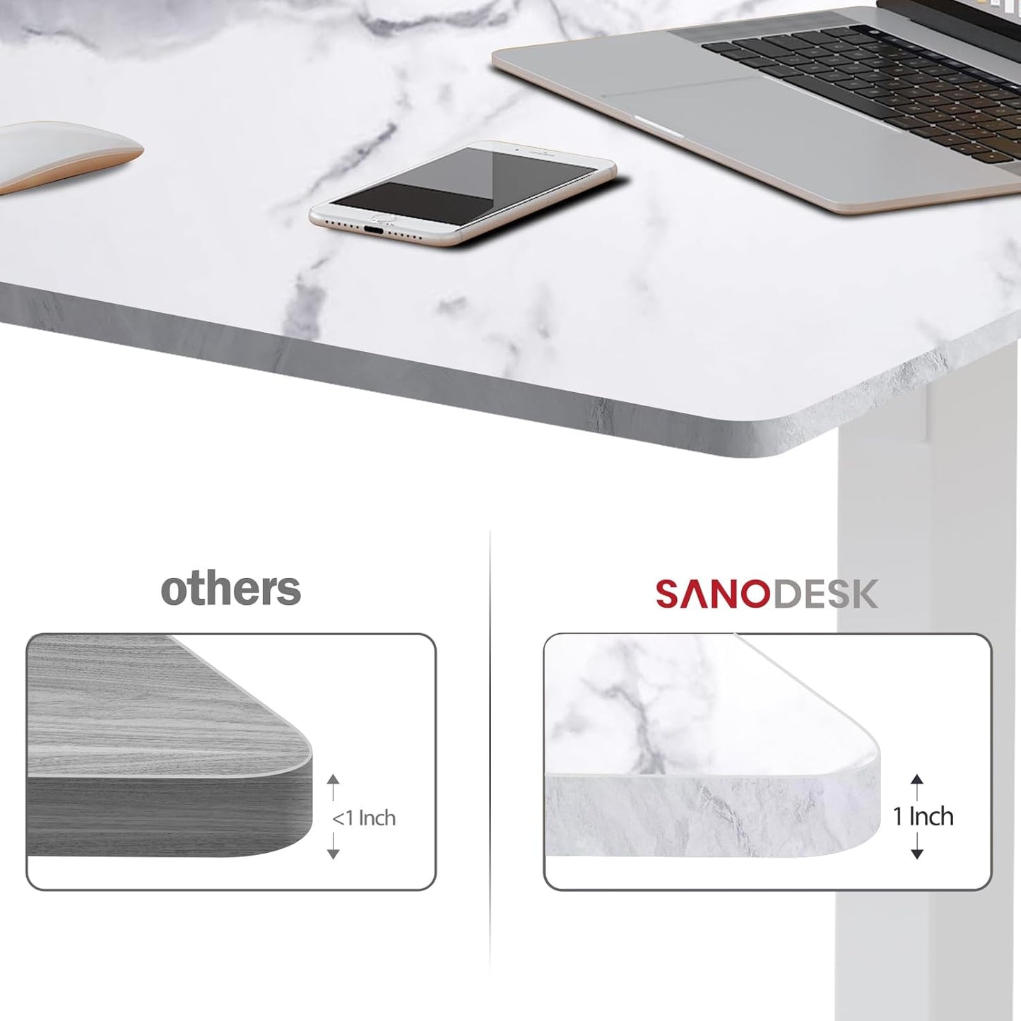 SANODESK Whole-Piece Particle Board Table Top for Standing Desk and Home Office Desk DIY, 48x24x1 Inch Marble Grey Desk Top