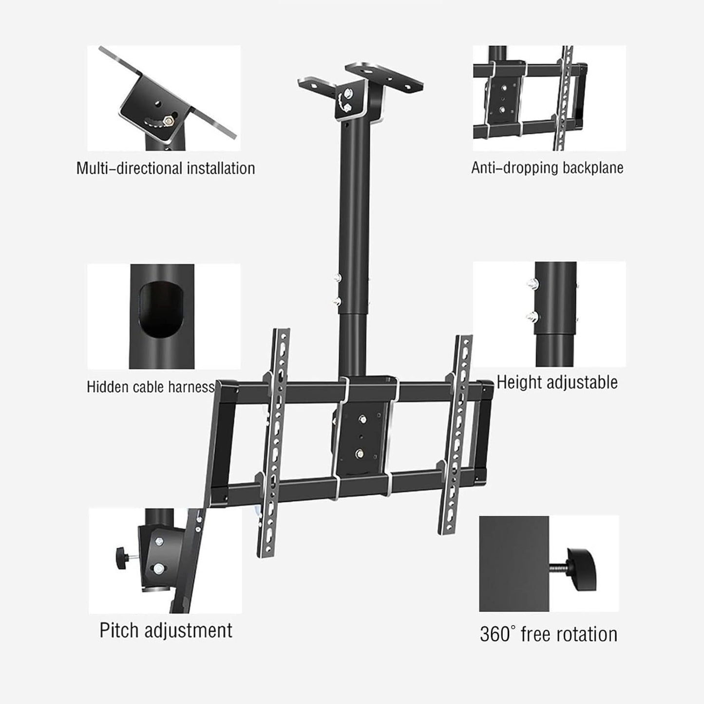 Ceiling LCD TV Mount - Adjustable Ceiling TV Mount Bracket, Tilt and Rotatable TV Stand, Fits 39-85inch TVs, Max VESA 600x400mm, with Loading 176 Lbs