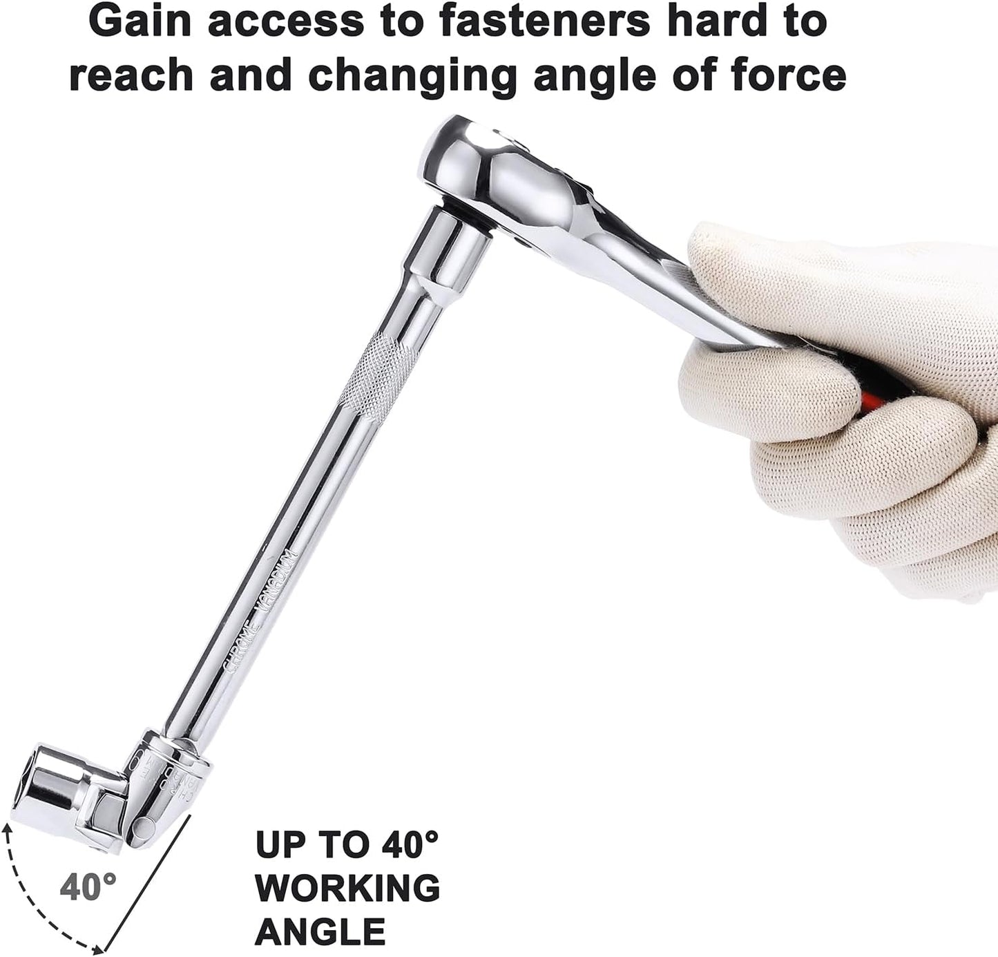 CASOMAN 17PCS 3/8" Drive Universal Flex Socket Set, SAE&Metric, 3/8" to 3/4", 10mm to 19mm, 6-Point, CR-V, Swivel Head, 360 Degree Access
