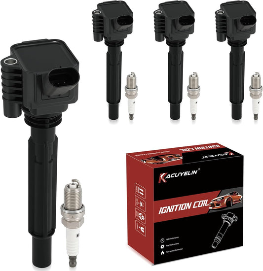 UF673 Ignition Coil Pack and Iridium-Platinum Spark Plugs Set of 4 Compatible with Fiat 500 2012-2017,For Dodge Dart 2013-2016,Replace# C1828, 68081914AC, 68081914AB