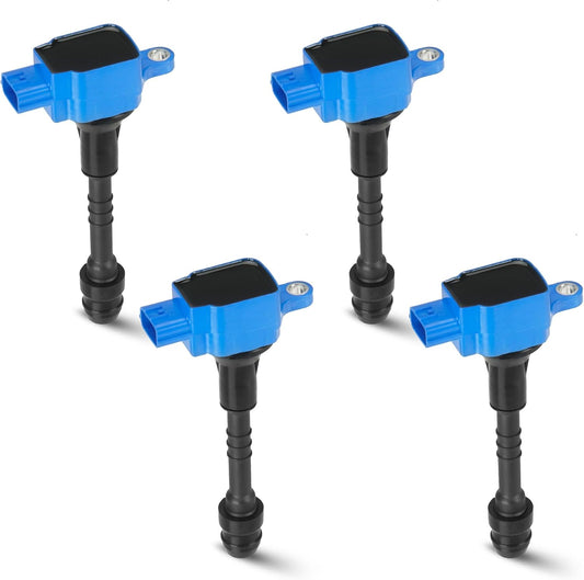 4PCS Ignition Coil Pack Compatible with Nissan 2001 2002 2003 2004 2005 Almera 2002-2006 Sentra L4 1.8L, Replaces UF351 22448-6N015 22448-6N011 C1397 B335, Blue