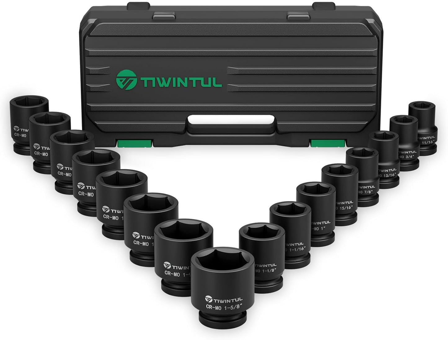 3/4 Inch Drive Impact Socket Set, 15 Pieces Heavy Duty 6-Point CR-MO Steel Impact Sockets, Metric Sizes 17-55 mm, Impact Socket Set for Auto, Truck and Large Machinery Maintenance