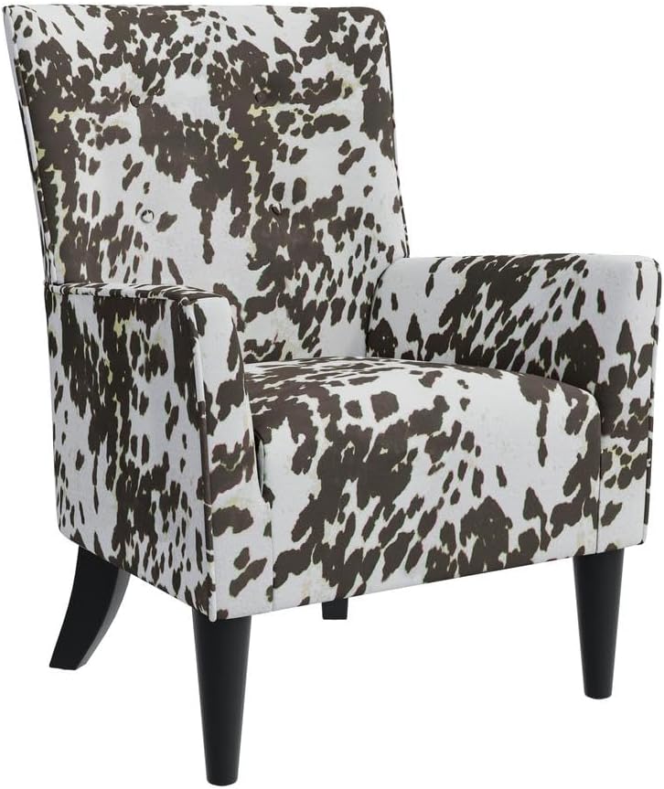 Shelter High Back Wingback Arm Chair in Velvet Brown Cow Print - Accent Chair for Living Room