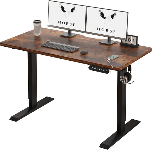 48 X 24 inch Electric Height Adjustable Standing Desk, Computer Table for Home Office Desk with Black Frame & Rustic Brown Top