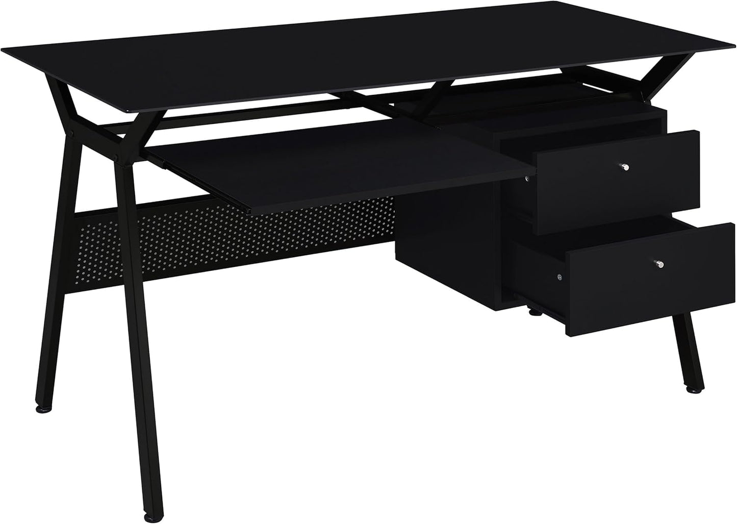 Coaster Home Furnishings - Weaving - Engineered Wood - 55-Inch 2-Drawer Computer Desk with File Cabinet, Adjustable Shelf, and Slide-Out Keyboard Tray - Home Office - White - 800436