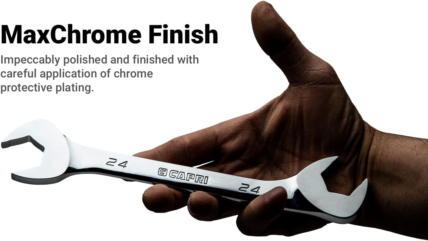 Capri Tools Angle Open End Wrench Set, 30° and 60° angles, 6-24 mm Metric, 19-Piece with Mechanic's Tray