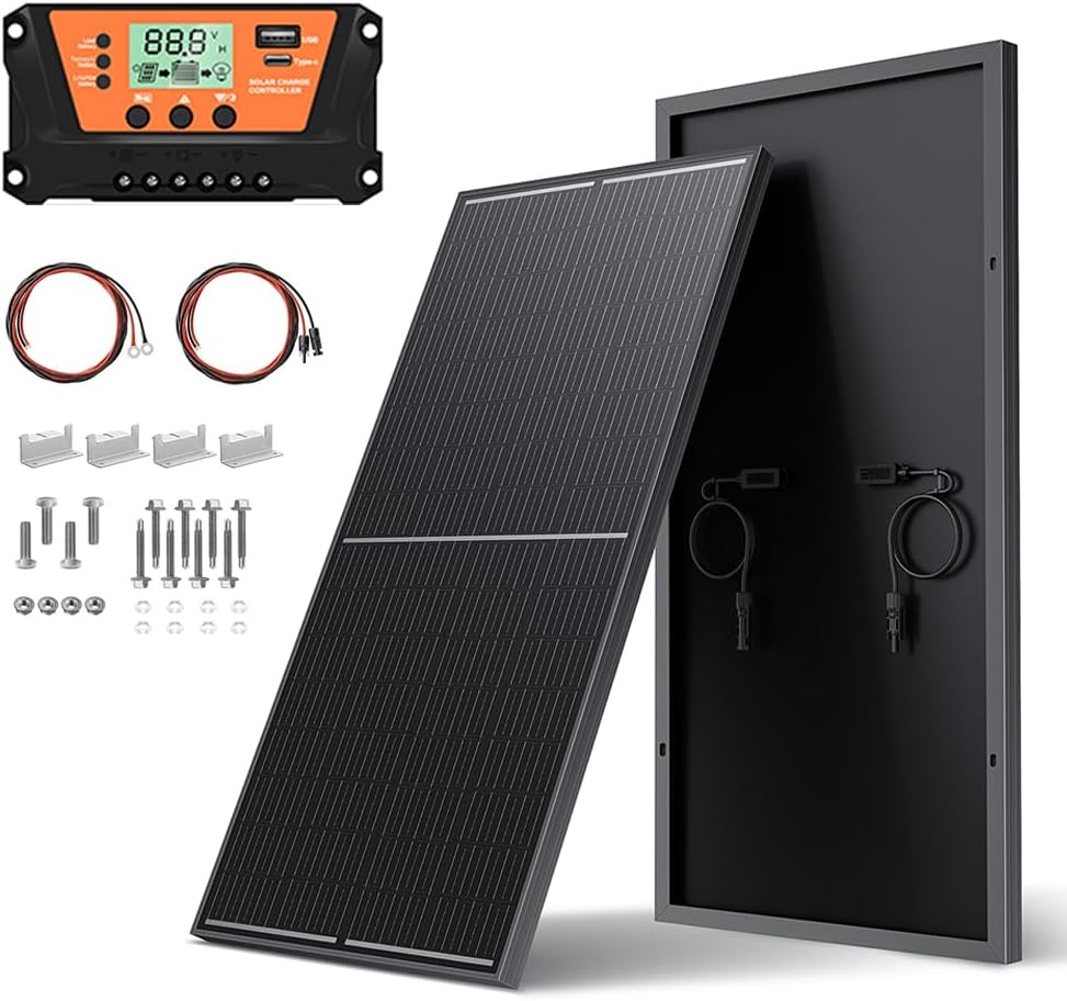 100 Watt Solar Panel Kit 100 Watt 12 Volt Monocrystalline Solar Panels 10A Solar Charge Controller, Solar Cables, Z-Mounting Bracket for RV Rooftop Marine Boat Trailer Camping Off-Grid Application