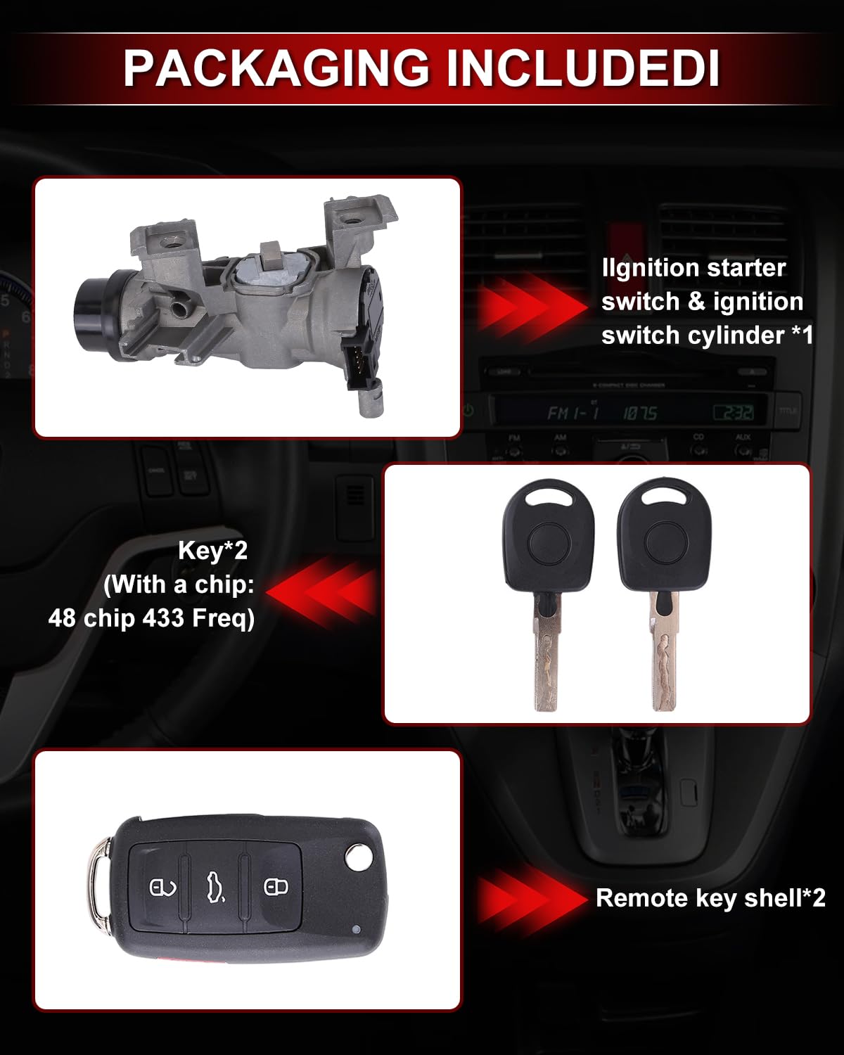 1K0905851B Ignition Switch Lock Cylinder Assembly for 2012-2019 Passat &amp; 2005-2018 Je-TTA &amp; 2014-2019 Golf &amp; 2006-2009 Rabbit &amp; 2009-2019 Tiguan W\/Intelligent Key Shell Replace ILA740, 1131NC12919