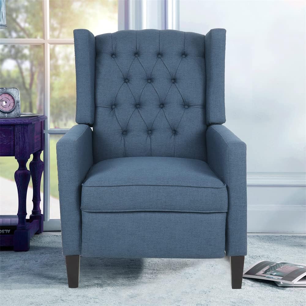 Arm Pushing Recliner Chair, Modern Button Tufted Wingback Manual Push Back Recliner Chair with Nailhead Trim & Wood Legs, Upholstered Living Room Chair Single Reclining Sofa Home Theater Seating Grey