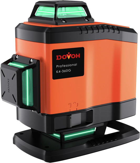 4x360° Laser Level 360 Self Leveling, 16 Line Laser Leveler for Construction Floor Tiling and Ceiling Rechargeable Green Beam 4D Plane Magnetic Bracket Included, K4-360G