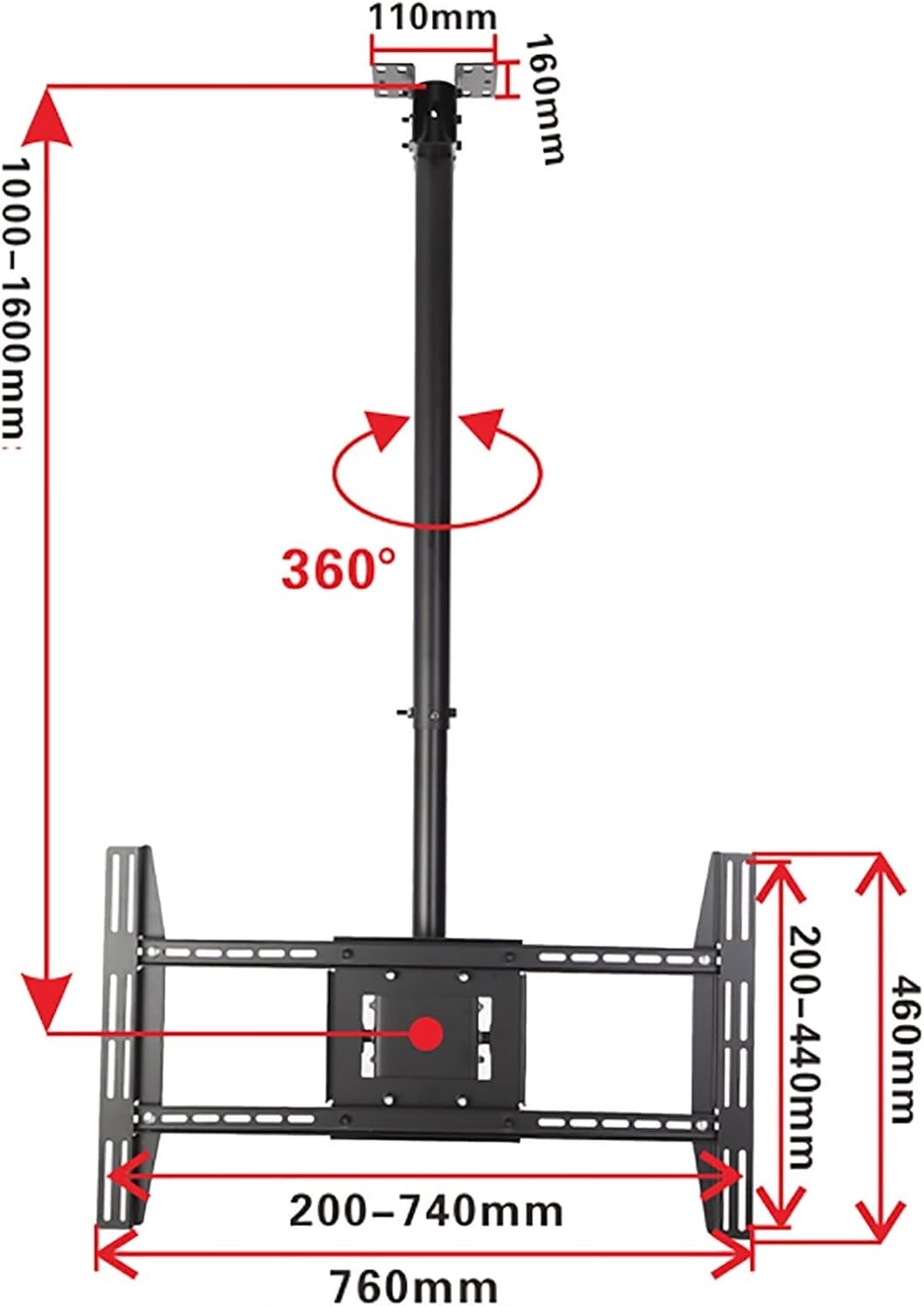 Ceiling TV Mount Bracket - Tilt and Rotatable TV Stand Fits 50-80 Inch TVs,with Loading 100kg/220Lbs,Two Types of Installation,1.6,2.6m