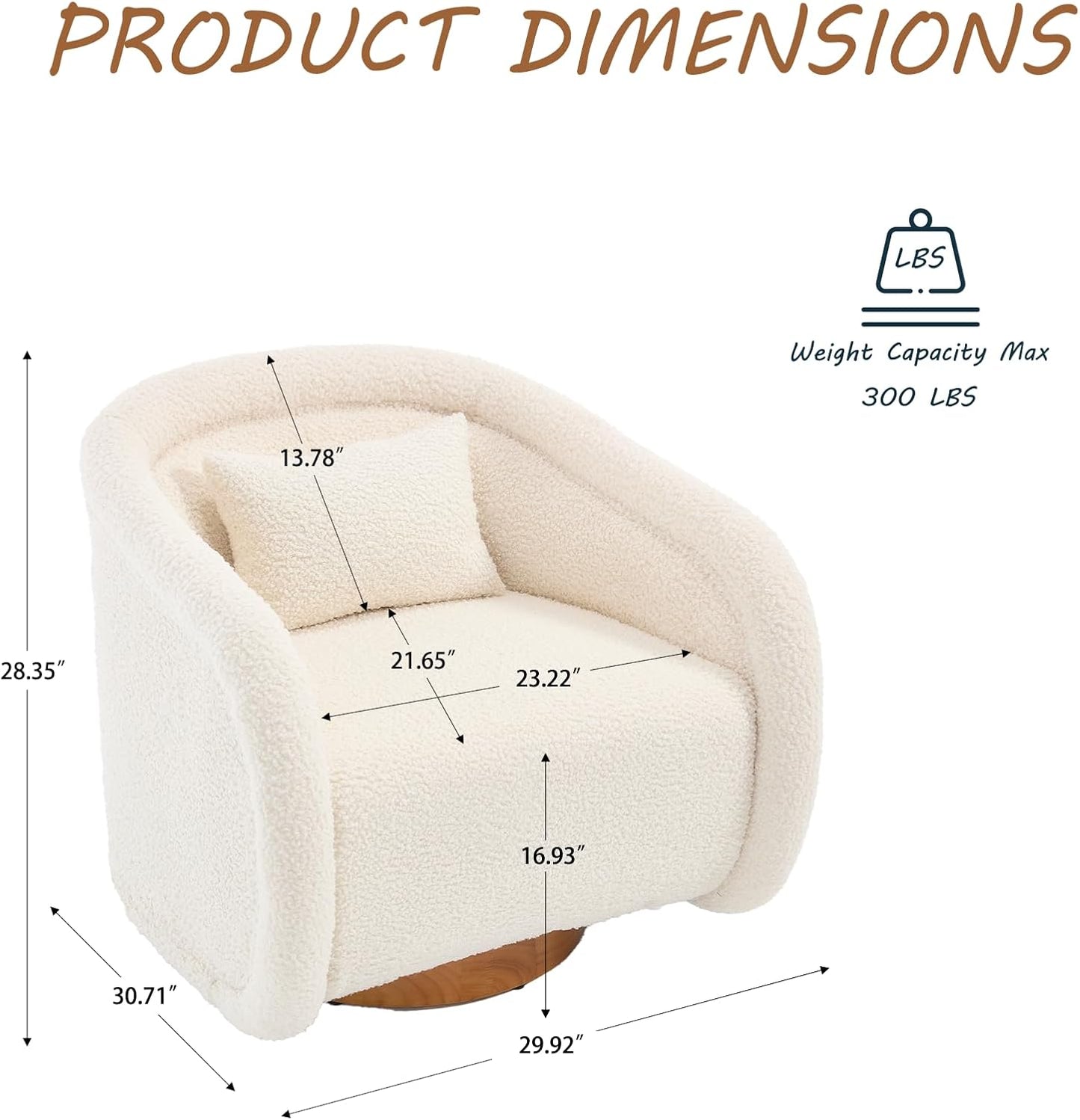 360 Degree Swivel Barrel Chair, Comfy Upholstered Accent Chair Modern Teddy Fabric Swivel Chair Pumpkin-Shaped Arm Chair for Living Room Bedroom Apartment Office （White）