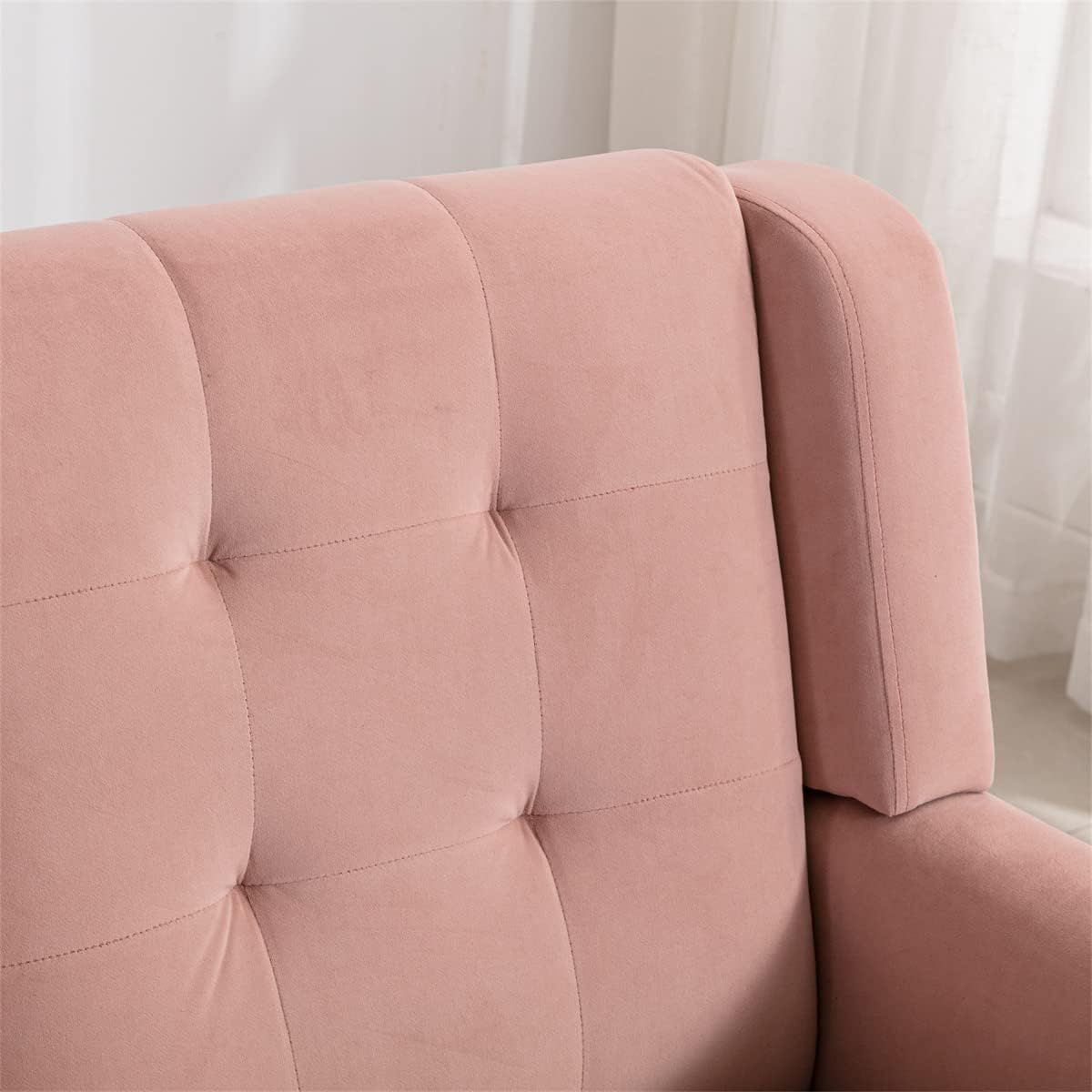 Velvet Accent Armchair,Upholstered Fabric Living Room Chair Ergonomics Chair Home Chair with Solid Black Legs,Tufted Back Decorative Chair Reading Chair for Indoor Home Living Room,Pink